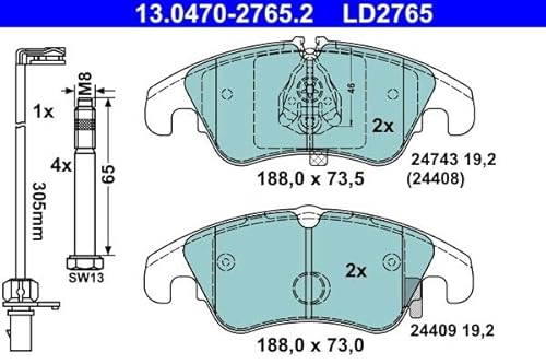 ATE 13.0470-2765.2 Bremsbelagsatz, Scheibenbremse von ATE
