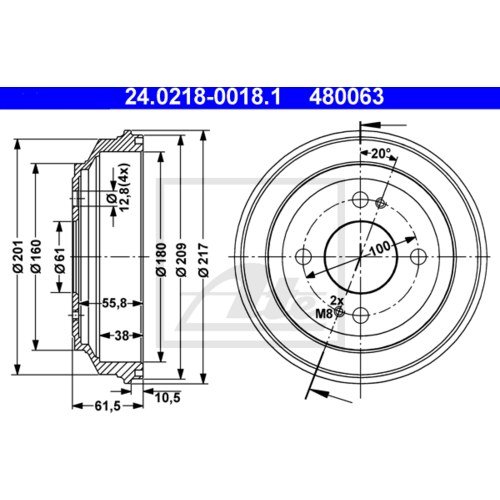 ATE 24.0218-0018.1 Bremstrommel- (Paar) von ATE