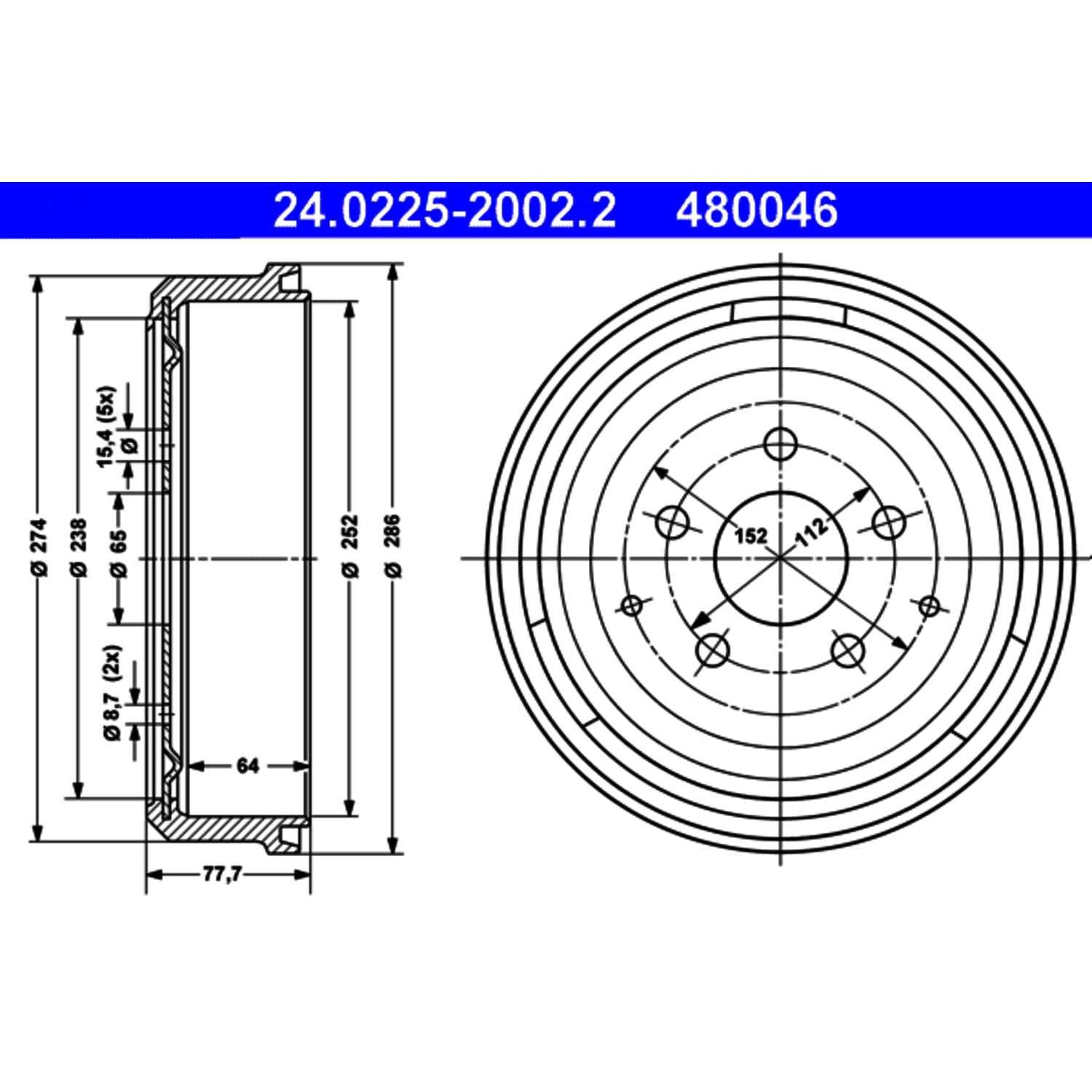 ATE 24022520022 Bremstrommel von ATE