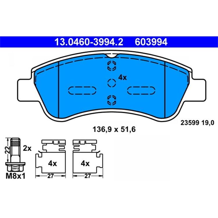 ATE Bremsbel?ge vorne Citroen C2 C3 C4 Peugeot 206 307 von ATE