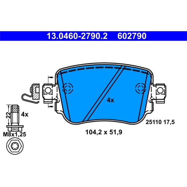 ATE Bremsbel?ge hinten Audi A1 A3 Seat Leon Skoda VW Caddy von ATE