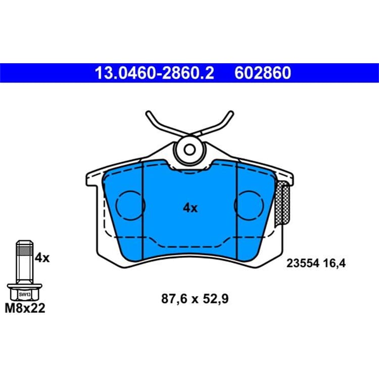 ATE Bremsbel?ge hinten Audi A4 8E von ATE