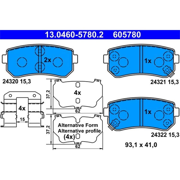 ATE Bremsbel?ge hinten Hyundai Accent I20 I30 Kia Ceed von ATE