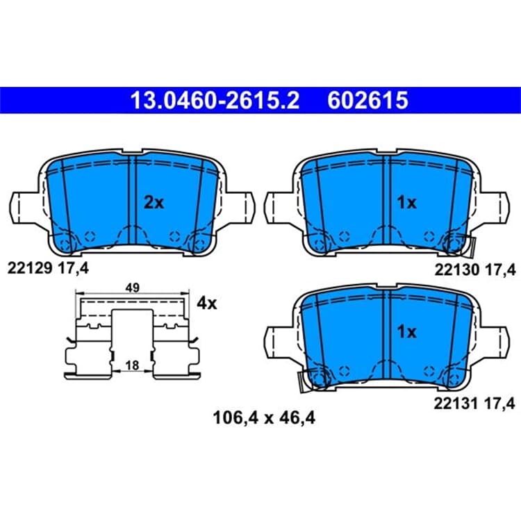 ATE Bremsbel?ge hinten Opel Astra K Insignia von ATE