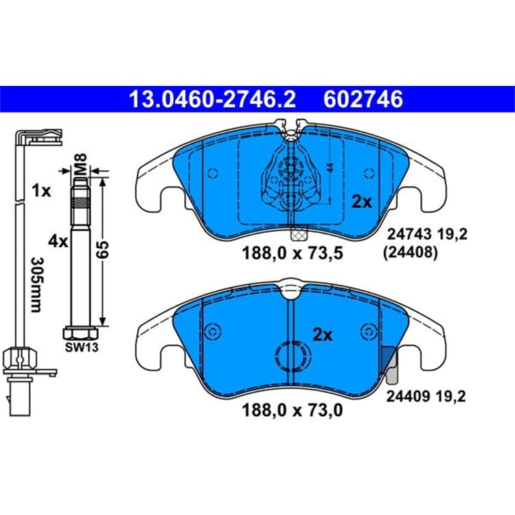 ATE Bremsbel?ge vorne Audi A4 A5 TDI quattro von ATE