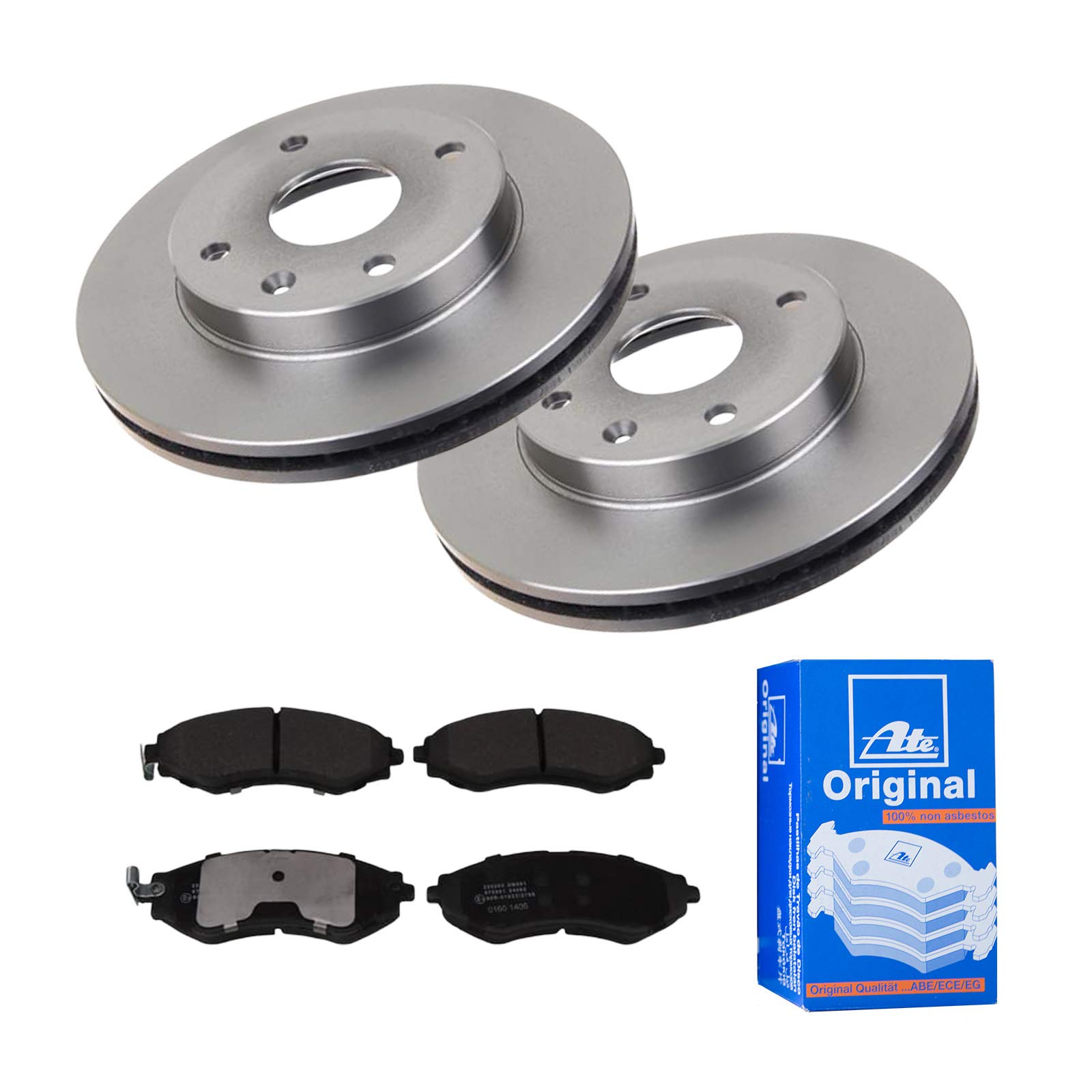 ATE Bremsen-Set 2 Bremsscheiben + Bremsbeläge Bremsensatz Ø256 Einbau Vorne Bremsscheiben-Set Scheibenbremsen passend für Chevrolet Nubira von ATE Bundle