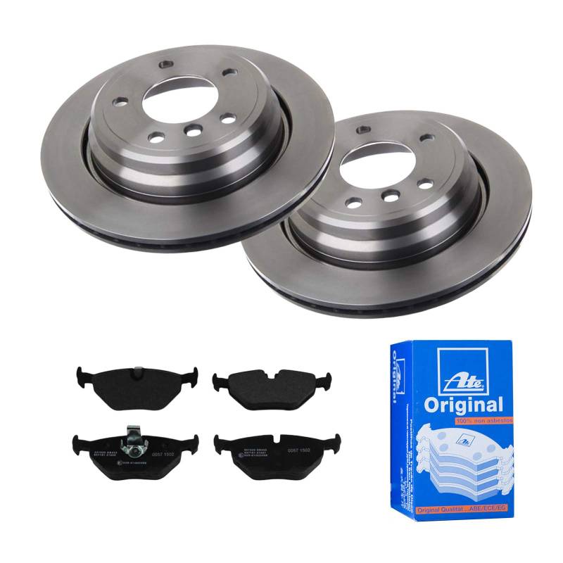 ATE Bremsen-Set 2 Bremsscheiben + Bremsbeläge Bremsensatz Ø298 Einbau Hinten Bremsscheiben-Set Scheibenbremsen passend für BMW 5 Touring E39 von ATE