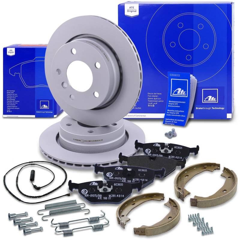 ATE Bremsenset Hinterachse inkl. Bremsscheiben hinten Ø 276 mm belüftet und Bremsbeläge hinten + Verschleißkontakt Kompatibel mit BMW 3er (E46) von ATE