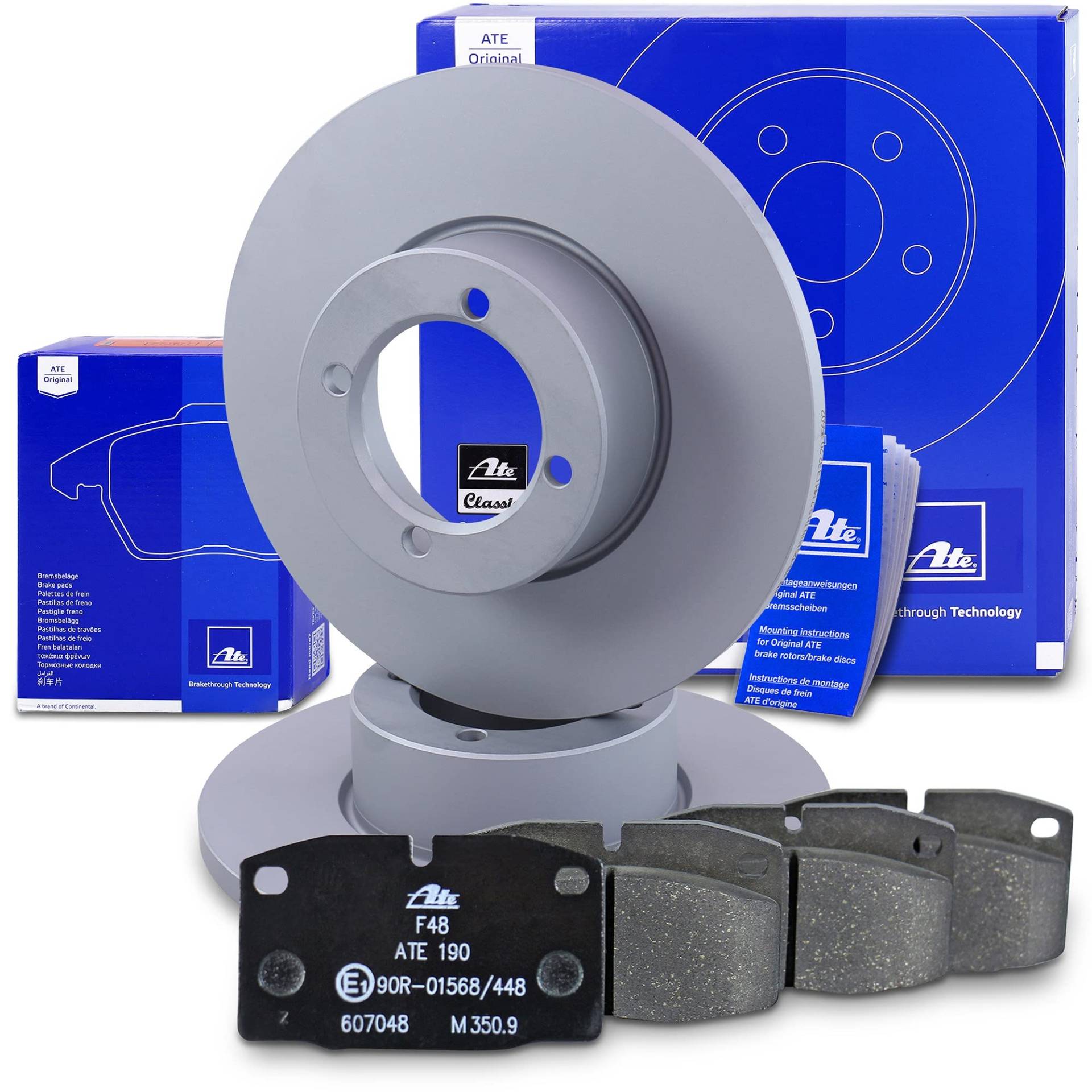 ATE Bremsenset Vorderachse inkl. Bremsscheiben vorne Ø 246 mm voll und Bremsbeläge vorne Kompatibel mit OPEL ASCONA B (81_, 86_, 87_, 88_), MANTA B (58_, 59_), REKORD E (17_, 11_, 14_, 16_, 18_, 19_) von ATE