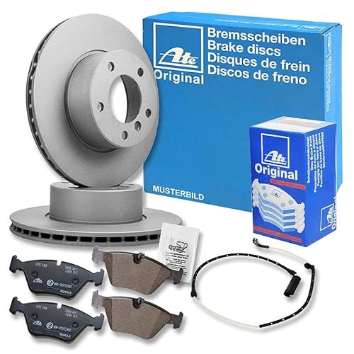 ATE Bremsenset Vorderachse inkl. Bremsscheiben vorne Ø 303 mm belüftet und Bremsbeläge vorne + Verschleißkontakt Kompatibel mit MERCEDES-BENZ M-Klasse (W163) von ATE