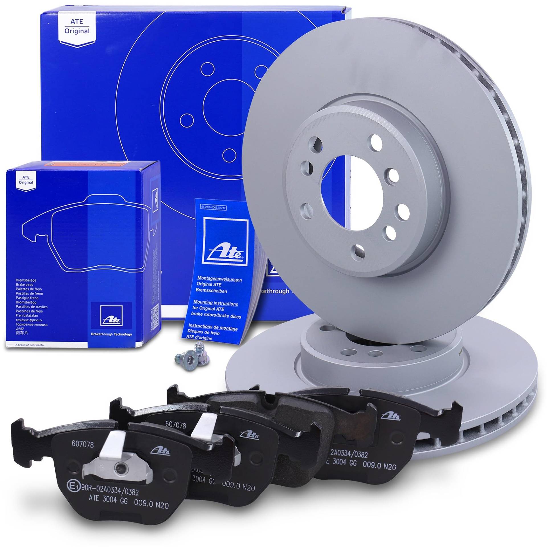 ATE Bremsenset Vorderachse inkl. Bremsscheiben vorne Ø 332 mmbelüftet und Bremsbeläge vorne Kompatibel mit BMW X3 (E83), X5 (E53) von ATE