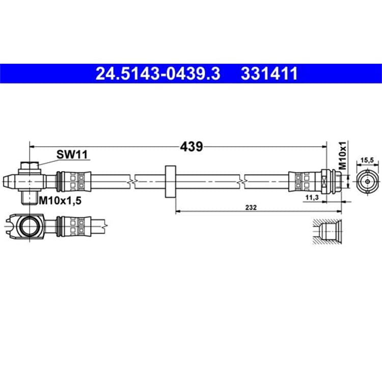 ATE Bremsschlauch vorne Audi A3 Seat Toledo II Skoda VW von ATE