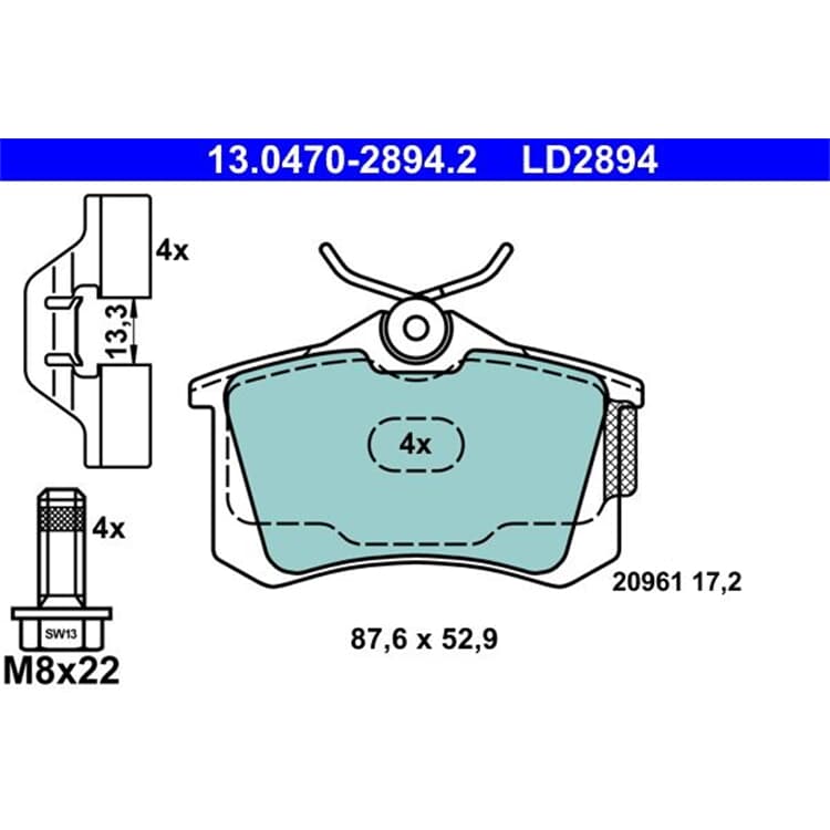 ATE Ceramic Bremsbel?ge hinten Audi A3 TT Seat Cordoba Skoda VW von ATE