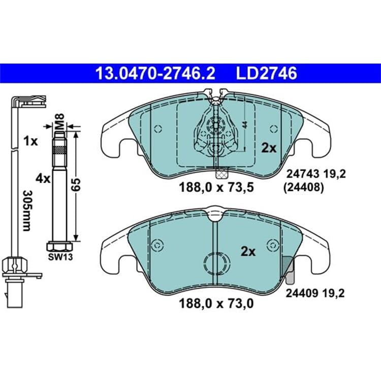 ATE Ceramic Bremsbel?ge vorne Audi A4 A5 Allroad Avant quattro von ATE