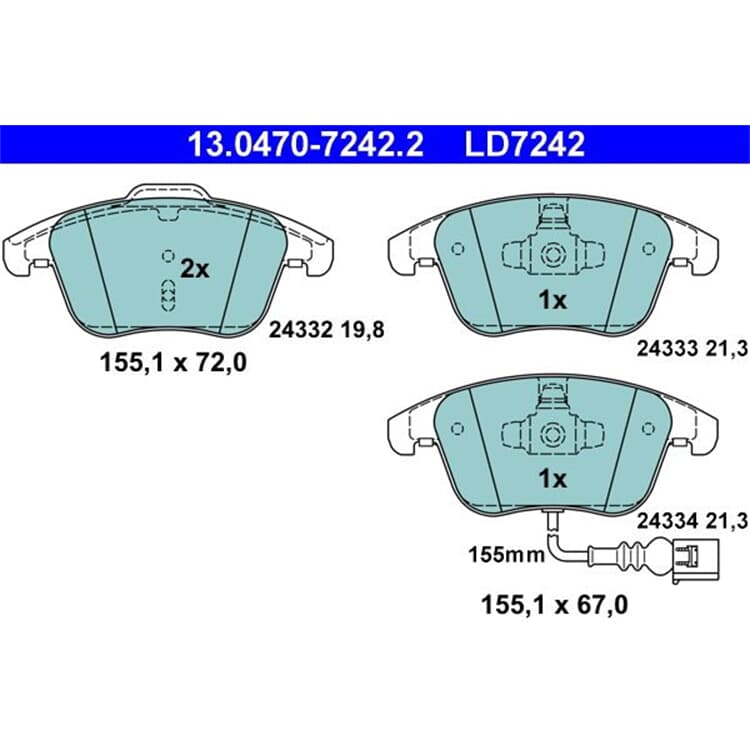 ATE Ceramic Bremsbel?ge vorne Audi Q3 Seat Alhambra VW Sharan Tiguan von ATE