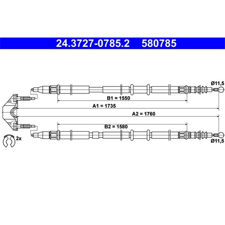 ATE Handbremsseil hinten L?nge 1735 Opel Astra H Kasten Kombi von ATE