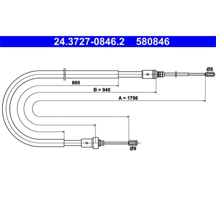 ATE Handbremsseil hinten L?nge 1796 Peugeot 207 1,4 1,6 Schr?gheck Kombi von ATE