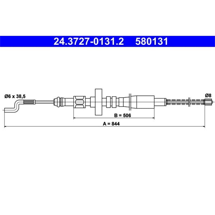 ATE Handbremsseil hinten L?nge 844 VW Transporter T4 Bus Kasten Pritsche + Syncro von ATE