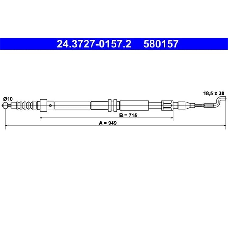 ATE Handbremsseil hinten L?nge 949 VW Transporter T4 + Syncro von ATE