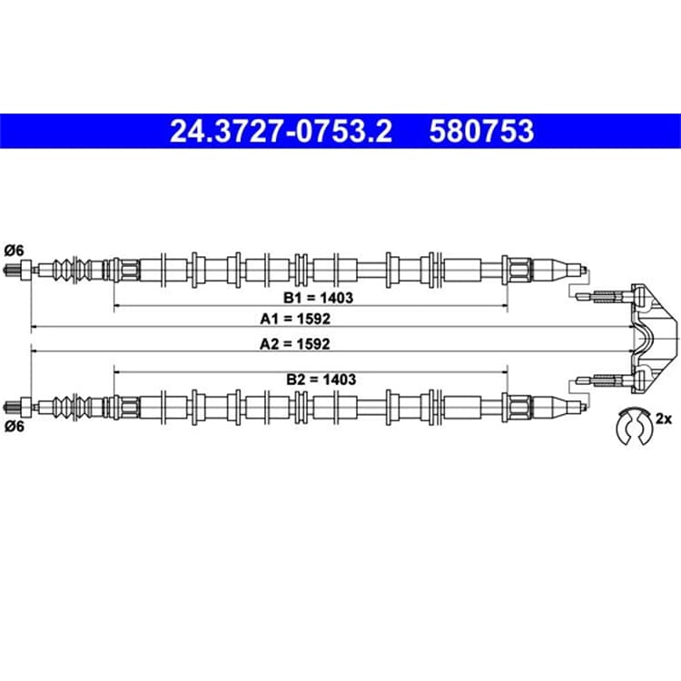 ATE Handbremsseil hinten L?nge: 1592 Opel Astra G T98 F70 von ATE