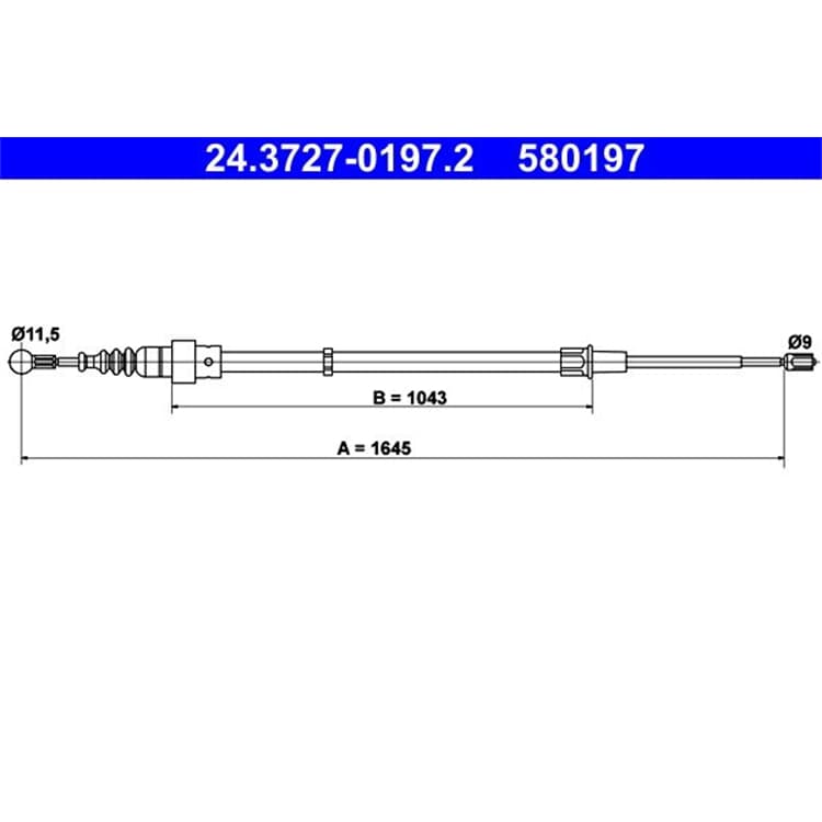 ATE Handbremsseil hinten L?nge: 1645 Seat Ibiza Skoda Fabia VW Polo + Kombi von ATE