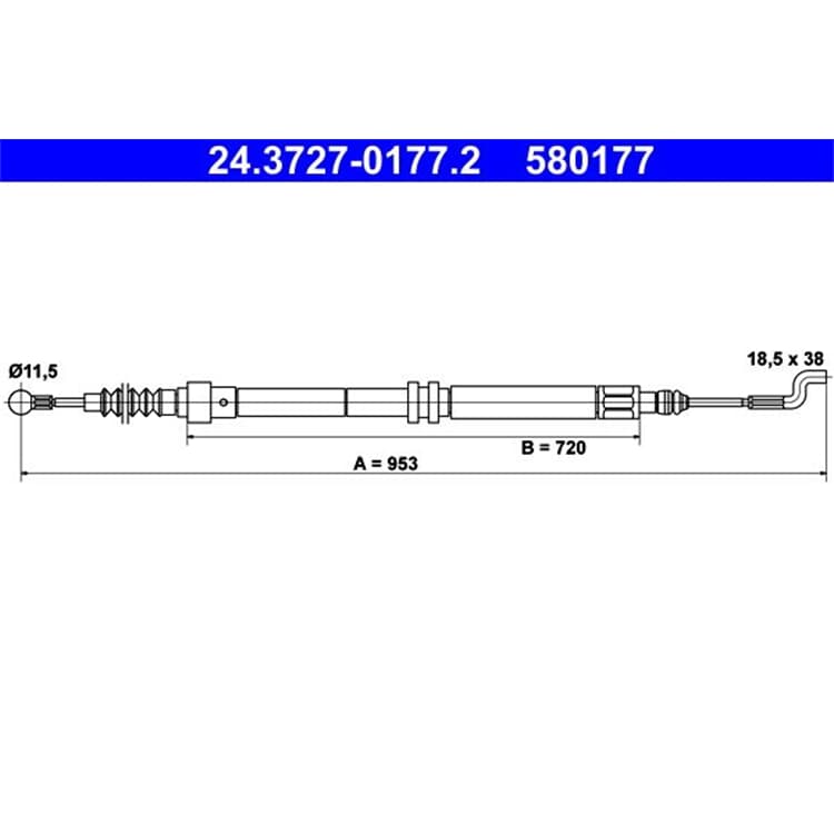 ATE Handbremsseil hinten L?nge: 953 VW Transporter T4 Bus Kasten Pritsche + Syncro von ATE