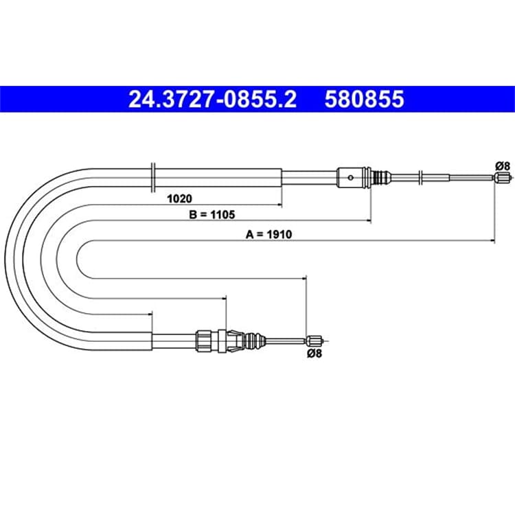 ATE Handbremsseil hinten Peugeot 2008 207 207/207+ von ATE