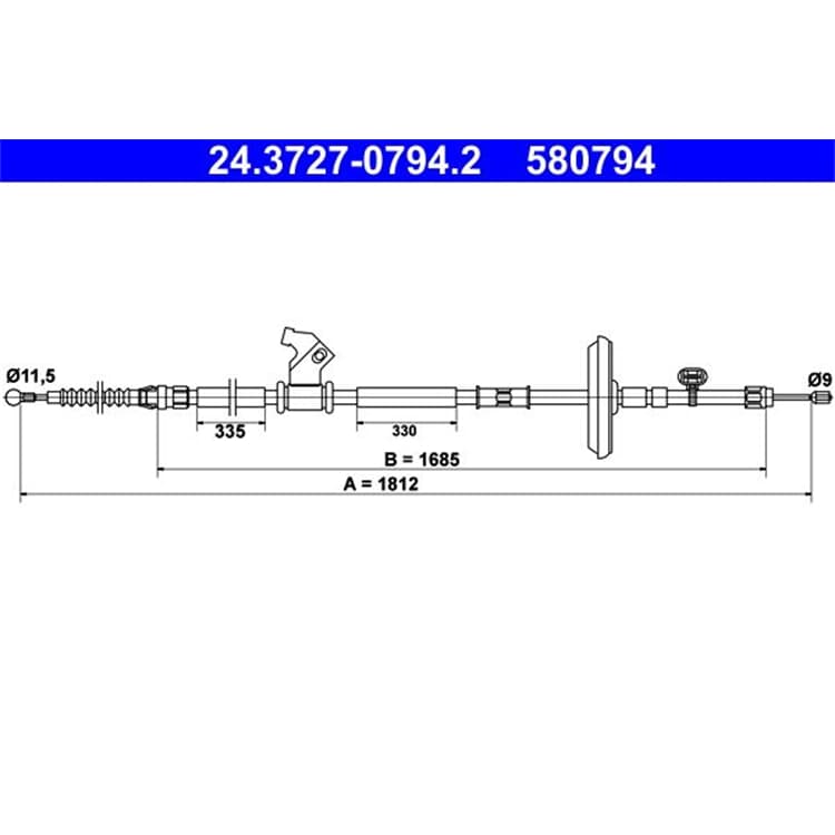 ATE Handbremsseil hinten links Chevrolet Cruze Opel Astra J von ATE