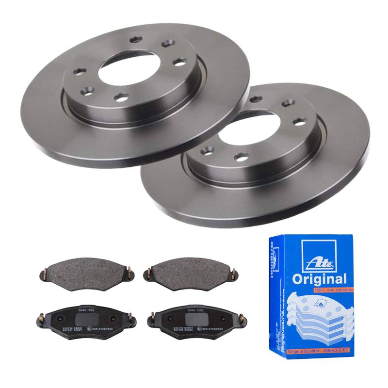 ATE Bremsen-Set 2 Bremsscheiben + Bremsbeläge Bremsensatz Einbau Vorne Bremsscheiben-Set Scheibenbremsen IJF1414X06 passend für Peugeot 206 2A/100 206+ von ATE Bundle