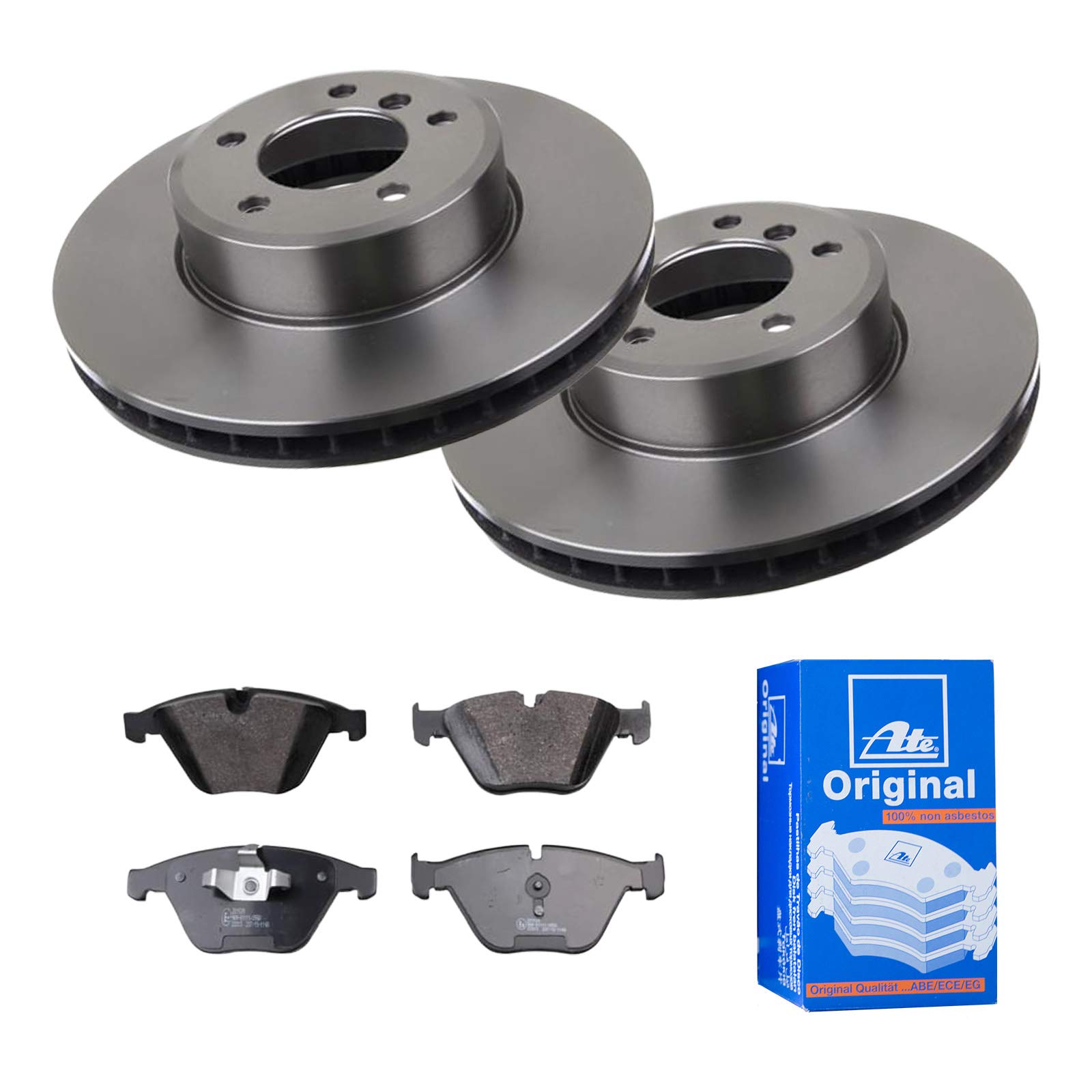 ATE Bremsen-Set 2 Bremsscheiben + Bremsbeläge Ø324 Einbau Vorne Bremsscheiben-Set Scheibenbremsen passend für BMW 5 E60 5 Touring E61 6 E63 von ATE