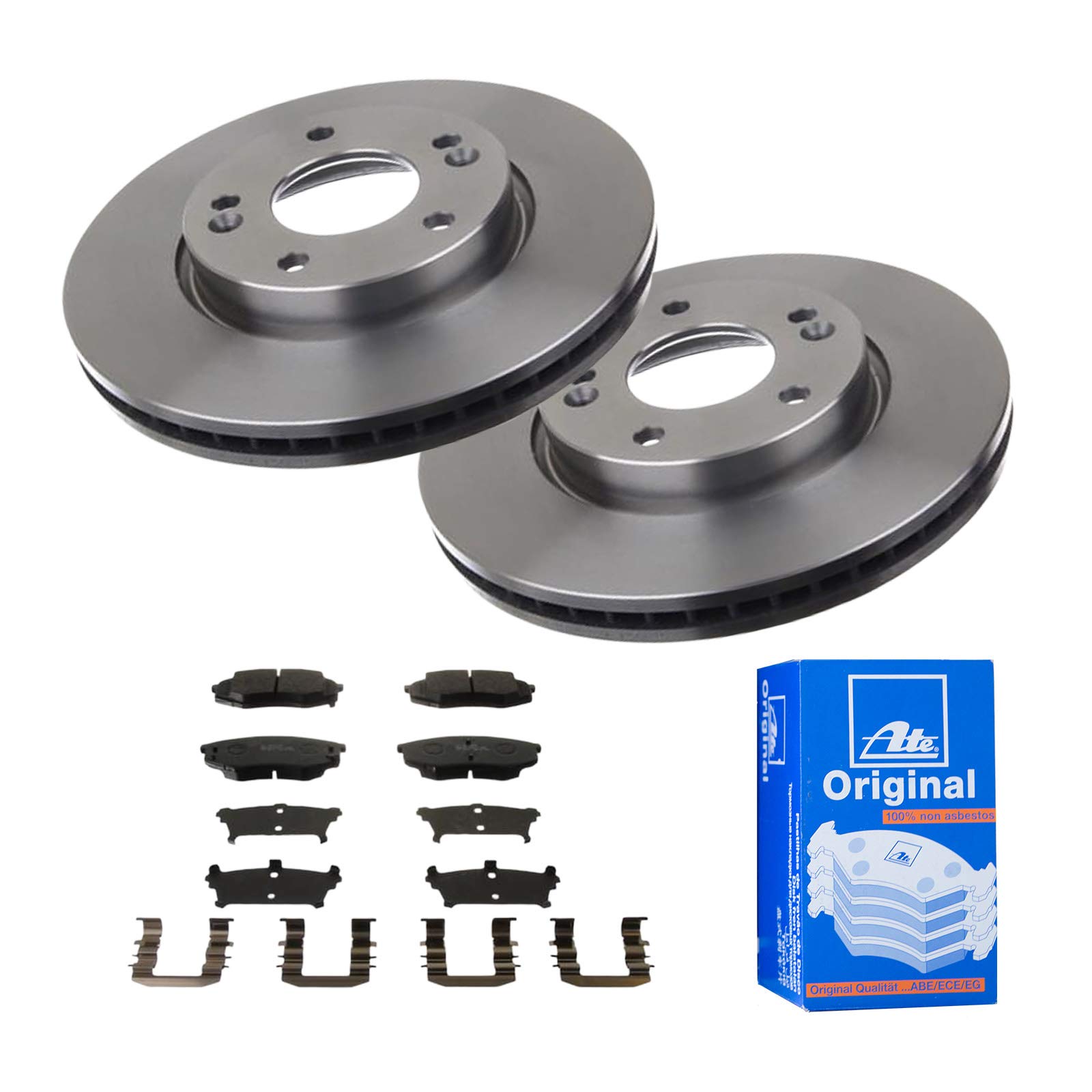 ATE Bremsen-Set 2 Bremsscheiben + Bremsbeläge Ø280 Einbau Vorne Bremsscheiben-Set Scheibenbremsen passend für Hyundai ix20 JC Kia Soul 2 PS von ATE Bundle