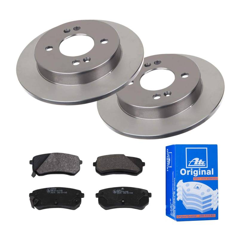 ATE Bremsen-Set 2 Bremsscheiben + Bremsbeläge Ø234 Einbau Hinten Bremsscheiben-Set Scheibenbremsen passend für Hyundai i10 PA Kia Picanto SA von ATE