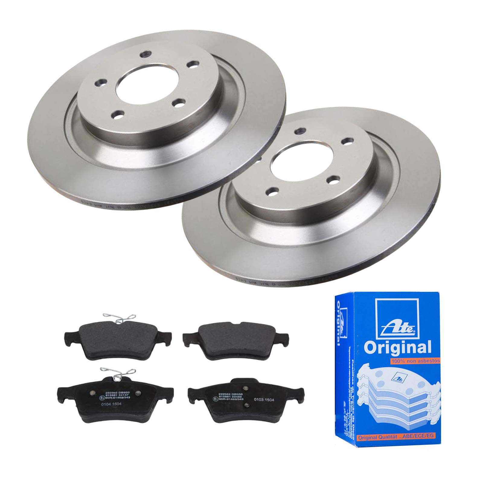 ATE Bremsen-Set 2 Bremsscheiben + Bremsbeläge Bremsensatz Ø302 Einbau Hinten Bremsscheiben-Set Scheibenbremsen passend für Mazda 5 CR19 CW von ATE Bundle