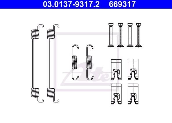 ATE Zubehörsatz, Bremsbacken VW,FORD,RENAULT 03.0137-9317.2 2Q0698545,4534210400,2094310 KTH1BC2A225AA,440265440R von ATE