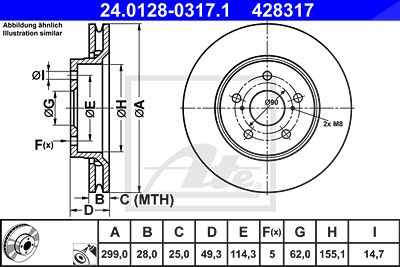 Ate 1x Bremsscheibe [Hersteller-Nr. 24.0128-0317.1] für Toyota von ATE