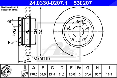 Ate 1x Bremsscheibe Vorderachse Belüftet [Hersteller-Nr. 24.0330-0207.1] für Chevrolet, Opel, Saab von ATE