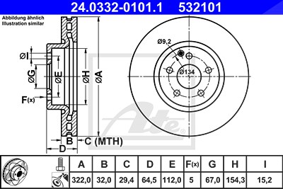 Ate 1x Bremsscheibe Vorderachse Belüftet [Hersteller-Nr. 24.0332-0101.1] für Mercedes-Benz von ATE