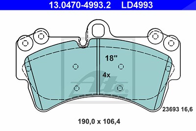 Ate CERAMIC Bremsbelagsatz vorne [Hersteller-Nr. 13.0470-4993.2] für Audi, Porsche, VW von ATE