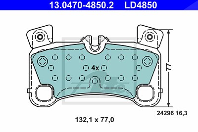 Ate CERAMIC Bremsbelagsatz hinten [Hersteller-Nr. 13.0470-4850.2] für Audi, Porsche, VW von ATE