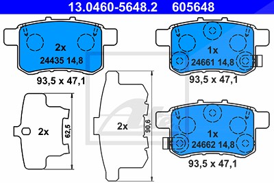 Ate Bremsbeläge hinten (Satz) [Hersteller-Nr. 13.0460-5648.2] für Honda von ATE