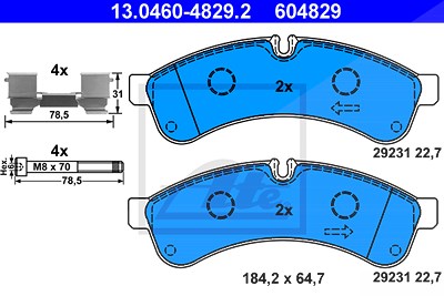 Ate Bremsbeläge hinten (Satz) [Hersteller-Nr. 13.0460-4829.2] für Iveco von ATE