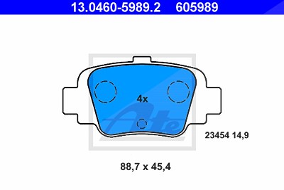 Ate Bremsbeläge hinten (Satz) [Hersteller-Nr. 13.0460-5989.2] für Nissan von ATE