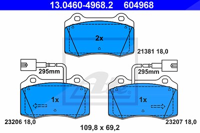 Ate Bremsbeläge vorne (Satz) [Hersteller-Nr. 13.0460-4968.2] für Alfa Romeo, Fiat von ATE