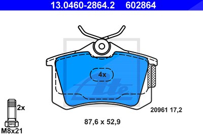 Ate Bremsbelagsatz, Scheibenbremse [Hersteller-Nr. 13.0460-2864.2] für Audi, Seat, VW von ATE