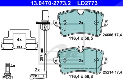 Ate CERAMIC Bremsbelagsatz mit Warnkontakt hinten [Hersteller-Nr. 13.0470-2773.2] für Audi von ATE