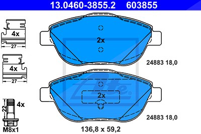 Ate Bremsbeläge vorne (Satz) [Hersteller-Nr. 13.0460-3855.2] für Citroën, Ds, Opel, Peugeot von ATE