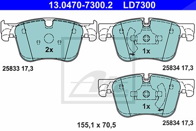 Ate CERAMIC Bremsbelagsatz vorne [Hersteller-Nr. 13.0470-7300.2] für Citroën, Peugeot von ATE