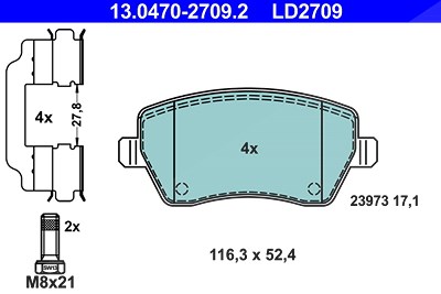 Ate CERAMIC Bremsbelagsatz vorne [Hersteller-Nr. 13.0470-2709.2] für Dacia, Lada, Mercedes-Benz, Nissan, Renault von ATE