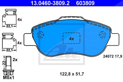 Ate Bremsbelagsatz, Scheibenbremse [Hersteller-Nr. 13.0460-3809.2] für Fiat von ATE