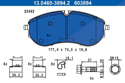 Ate Bremsbelagsatz, Scheibenbremse [Hersteller-Nr. 13.0460-3894.2] für VW von ATE